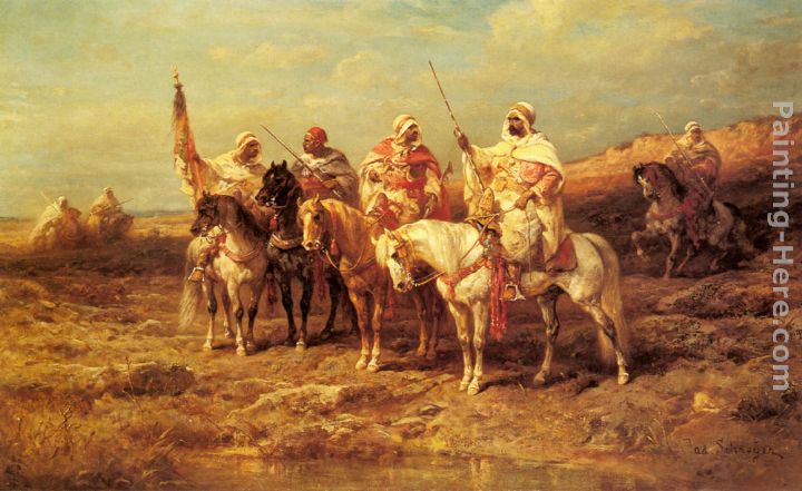 Arab Horsemen by a Watering Hole painting - Adolf Schreyer Arab Horsemen by a Watering Hole art painting